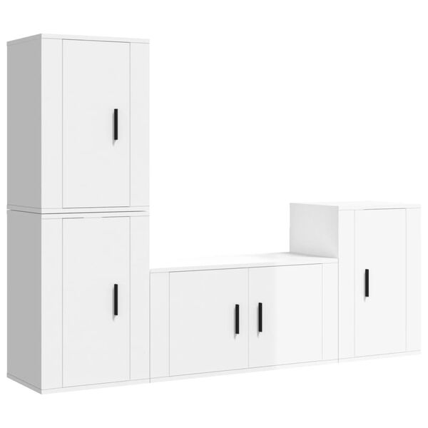 vidaXL Ensemble de meubles TV 4 pcs Blanc brillant Bois d'ing&eacute;nierie
