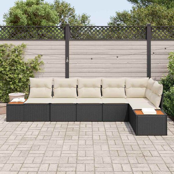 vidaXL Ensemble de canapé de jardin avec coussin 6 pcs Noir polyrotin