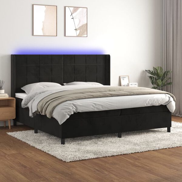 vidaXL Sommier &agrave; lattes de lit matelas et LED Noir 200x200 cm Velours