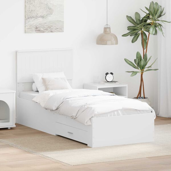 vidaXL Cadre de lit Blanc et Argent 75 x 190 cm Bois d'ing&eacute;nierie