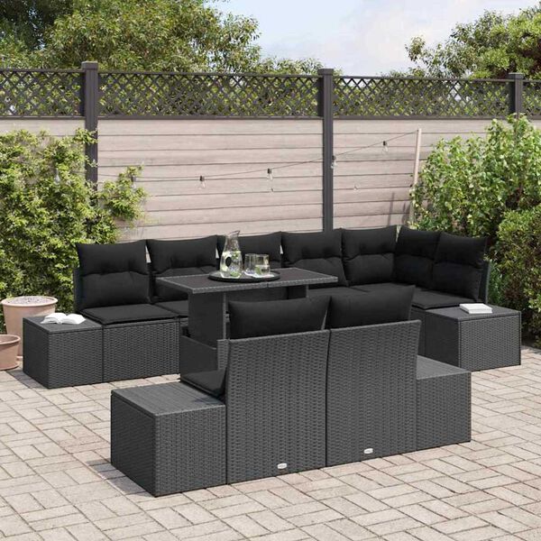 vidaXL Ensemble de canap&eacute; de jardin 9 pcs Noir Poly rotin
