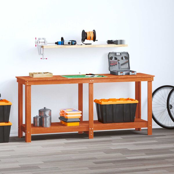 vidaXL &Eacute;tabli avec &eacute;tag&egrave;re Brun Cir&eacute; 180 x 50 x 80 cm Pin massif
