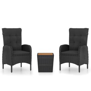 vidaXL Ensemble de bistro de jardin 3 pcs rotin et bois d&rsquo;acacia noir