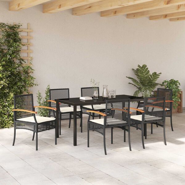 vidaXL Ensemble de salle &agrave; manger pour jardin 7 pcs Noir polyrotin