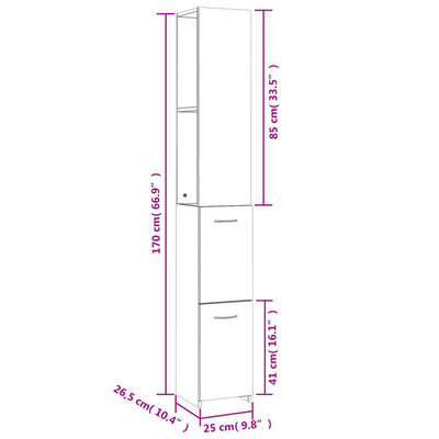 vidaXL Armoire de bain gris béton 25x26,5x170 cm bois d'ingénierie