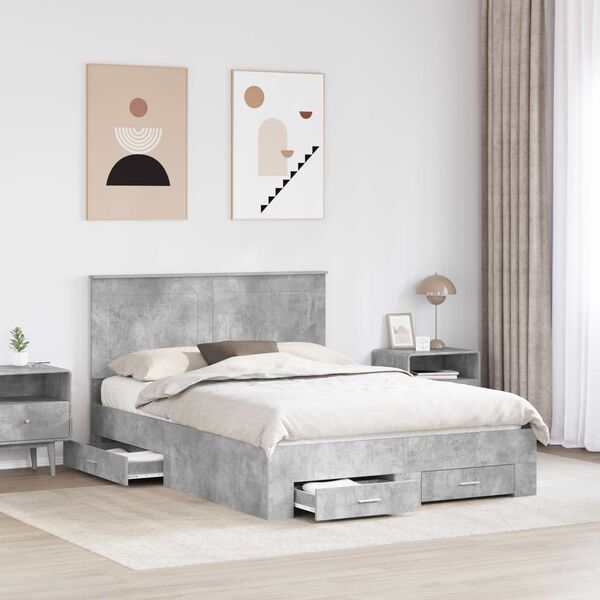 vidaXL Cadre de lit Gris b&eacute;ton 140 x 190 cm Bois d'ing&eacute;nierie
