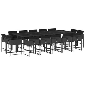 vidaXL Ensemble &agrave; manger de jardin 15 pcs coussins noir r&eacute;sine tress&eacute;e