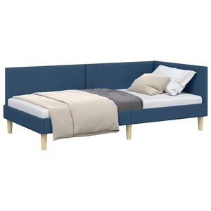 vidaXL Cadre de lit d'angle Bleu 100 cm x 200 cm Tissu et Contreplaqu&eacute;
