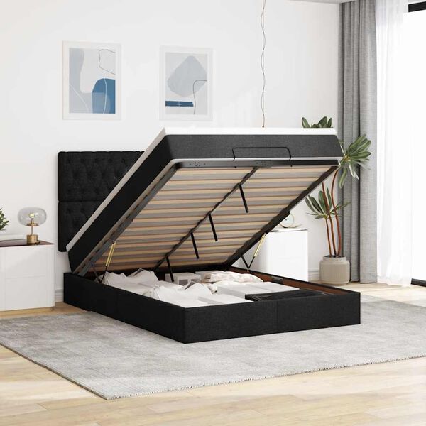VidaXL Cadre de lit ottoman avec matelas noir 140x190 cm tissu