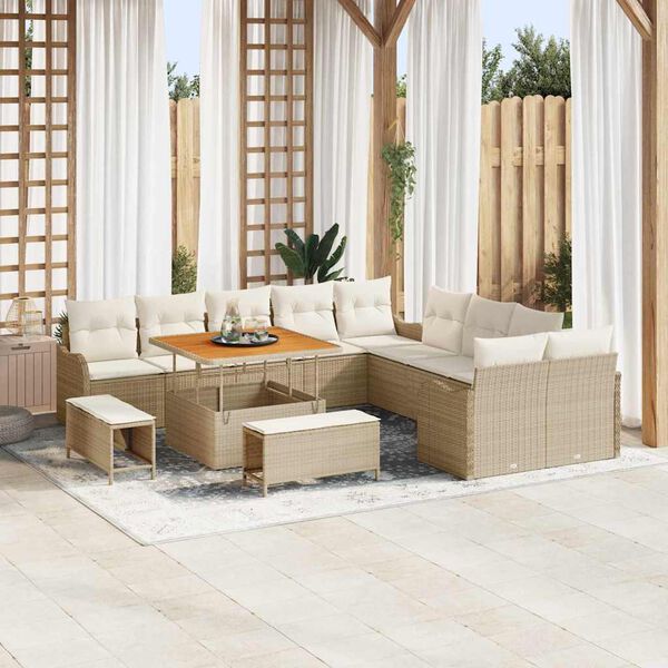 vidaXL Ensemble de canap&eacute; de jardin avec coussin 13 pcs Beige et cr&egrave;me