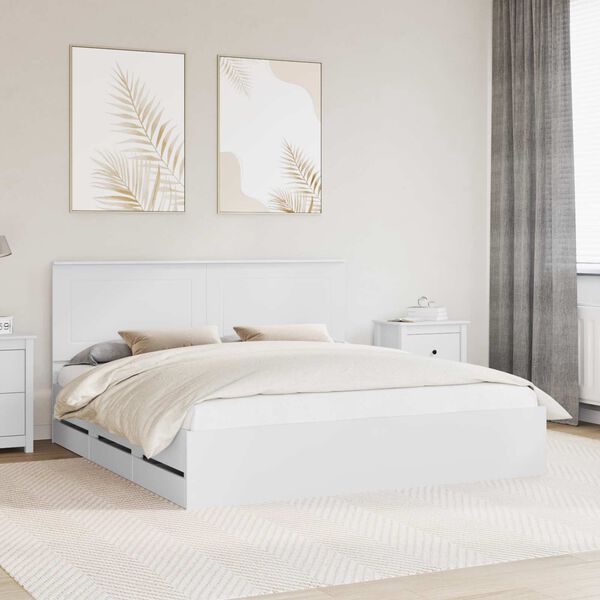 vidaXL Cadre de lit avec tiroir Blanc 200 x 200 cm Bois Ing&eacute;nierie