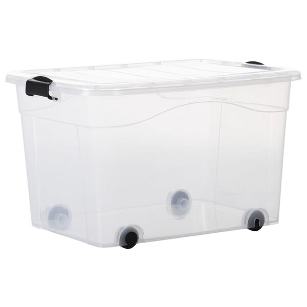 vidaXL Bo&icirc;tes de rangement et roues couvercles 2 pcs Transparent 100 L