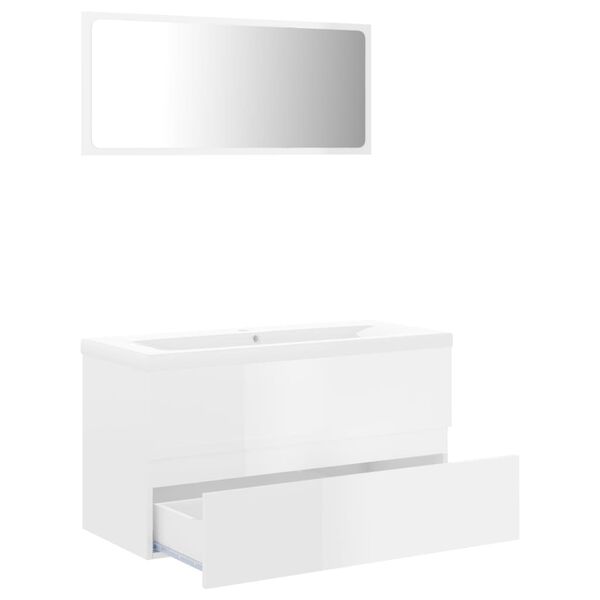 vidaXL Ensemble de meubles de salle de bain Blanc brillant Agglom&eacute;r&eacute;