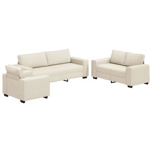 vidaXL Canap&eacute; 3 pc Beige Tissu en lin m&eacute;lang&eacute;