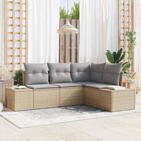 vidaXL Ensemble de canap&eacute; de jardin 4 pcs Beige polyrotin