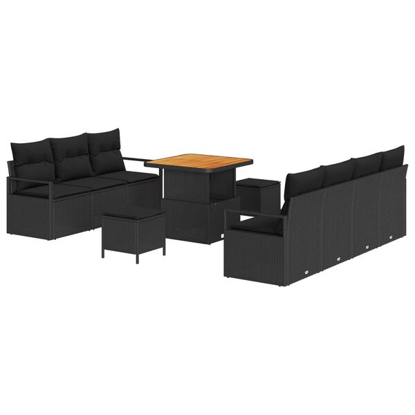 vidaXL Ensemble de canap&eacute; de jardin avec coussin 10 pcs Noir polyrotin