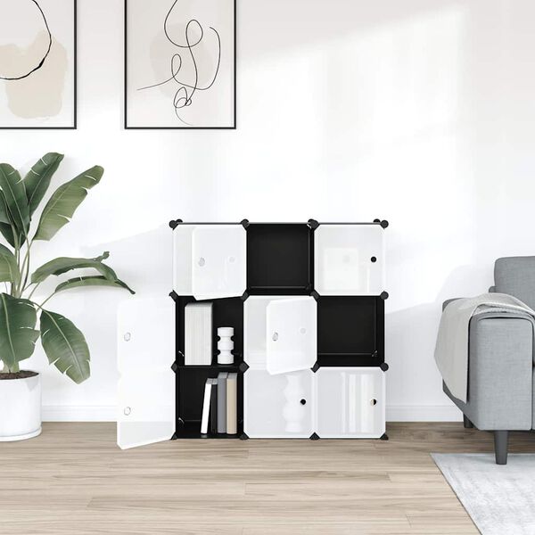 vidaXL Cubes de rangement 9 pcs avec portes noir PP