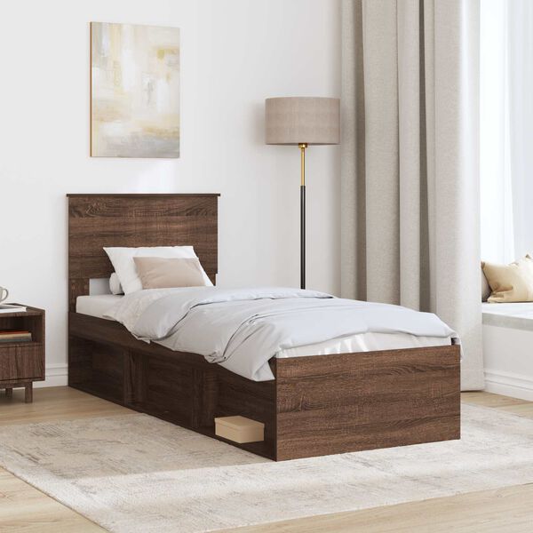vidaXL Cadre de lit avec t&ecirc;te de lit Ch&ecirc;ne brun 75 x 190 cm Pin massif