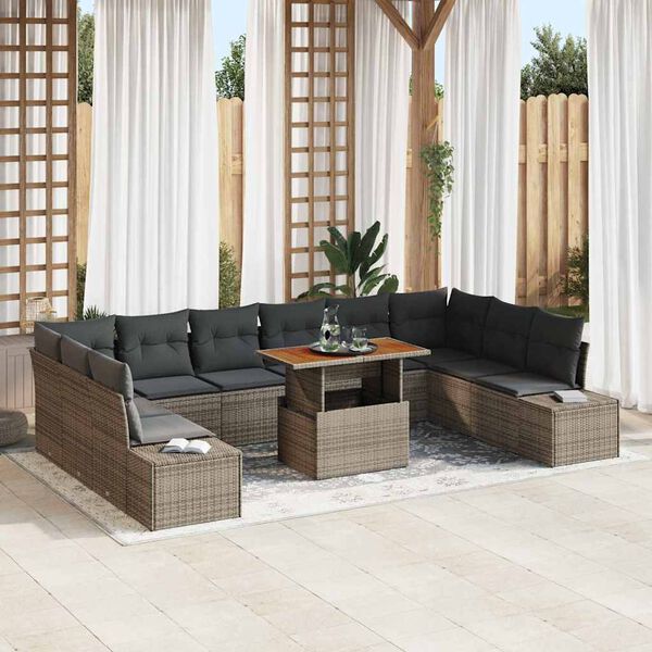 vidaXL Ensemble de canap&eacute; de jardin 11 pcs Gris Poly rotin