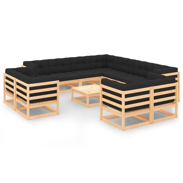 vidaXL Salon de jardin 12 pcs avec coussins anthracite Pin massif