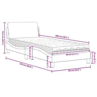 vidaXL Lit avec matelas gris foncé 80x200 cm velours