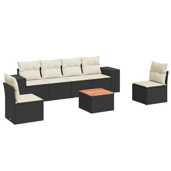 vidaXL Salon de jardin 7 pcs avec coussins noir r&eacute;sine tress&eacute;e
