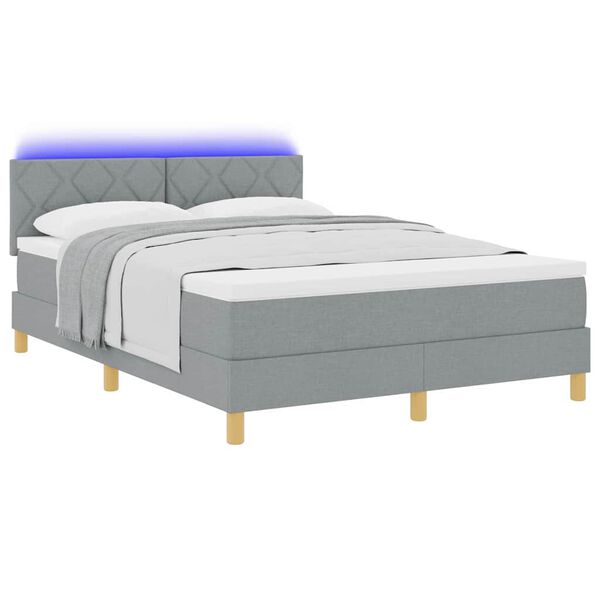 vidaXL Lit &agrave; ressort LED avec matelas Gris clair 160 x 200 cm tissu