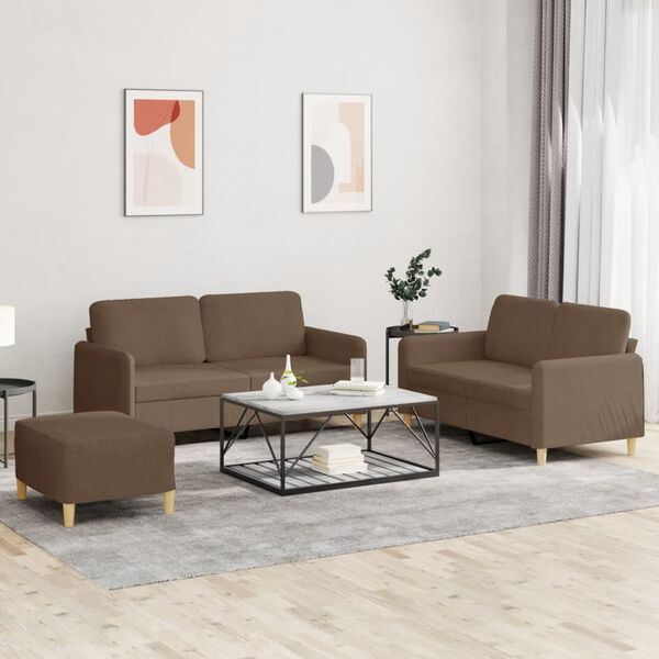 vidaXL Ensemble de canap&eacute;s 3 pcs avec coussins Marron Tissu