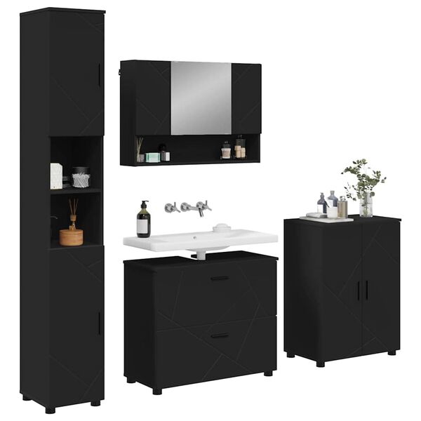 vidaXL Ensemble de mobilier de salle de bain avec tiroir 4 pcs Noir