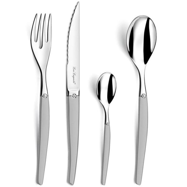 Lou Laguiole Ensemble de coutellerie 24 pcs Jet Satin&eacute; Argent&eacute;