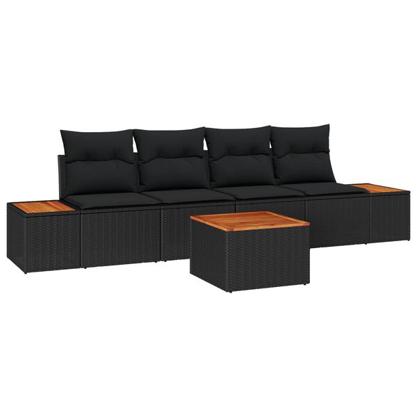 vidaXL Ensemble de canap&eacute; de jardin avec coussin 5 pcs Noir Poly rotin