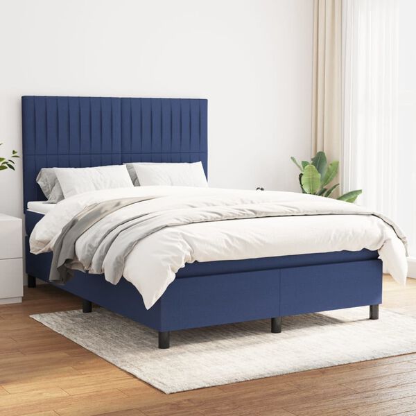 vidaXL Sommier &agrave; lattes de lit avec matelas Bleu 140x190 cm Tissu
