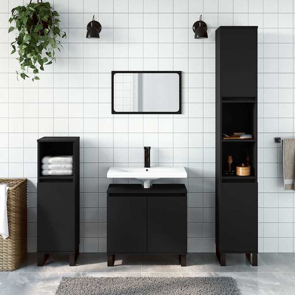 vidaXL Armoire de salle de bain noir 58x33x60 cm bois d'ing&eacute;nierie