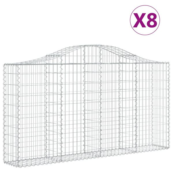 vidaXL Paniers à gabions arqués 8 pcs 200x30x100/120 cm Fer galvanisé