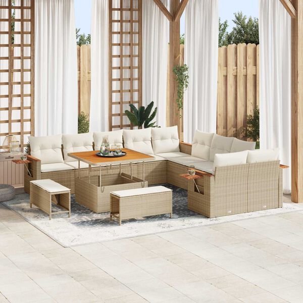 vidaXL Ensemble de canap&eacute; de jardin 17 pcs Beige et cr&egrave;me polyrotin