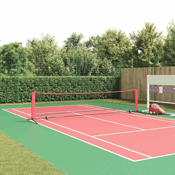 vidaXL Filet de tennis Noir et Rouge 396 x 92 x 87 cm Polyester
