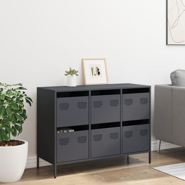 vidaXL Buffet anthracite 101,5x39x73,5 cm acier lamin&eacute; &agrave; froid