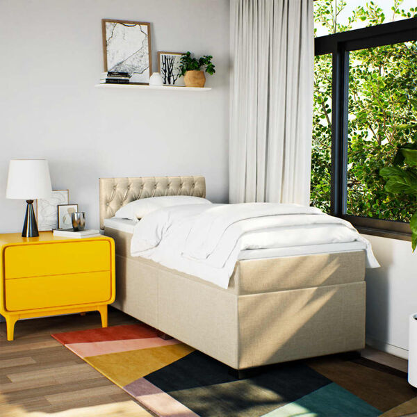 vidaXL Sommier &agrave; lattes de lit et matelas Cr&egrave;me 90x190 cm Tissu