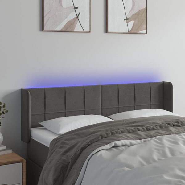 vidaXL T&ecirc;te de lit &agrave; LED Gris fonc&eacute; 147x16x78/88 cm Velours