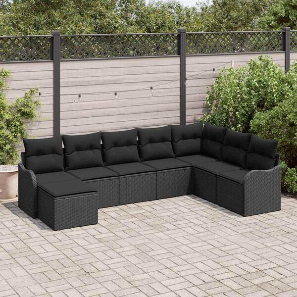 vidaXL Ensemble de canap&eacute; de jardin avec coussin 8 pcs Noir Poly rotin