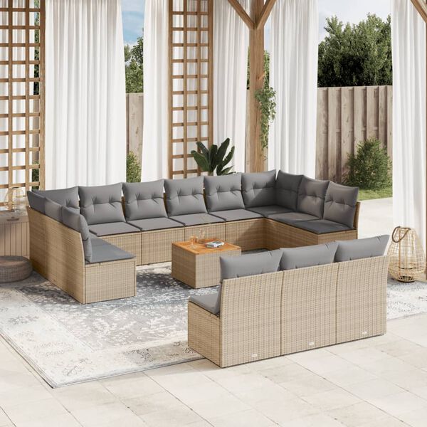 vidaXL Salon de jardin avec coussins 14 pcs beige r&eacute;sine tress&eacute;e