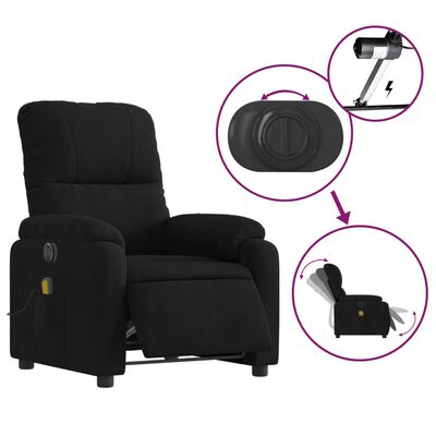 vidaXL Fauteuil inclinable de massage électrique noir tissu microfibre