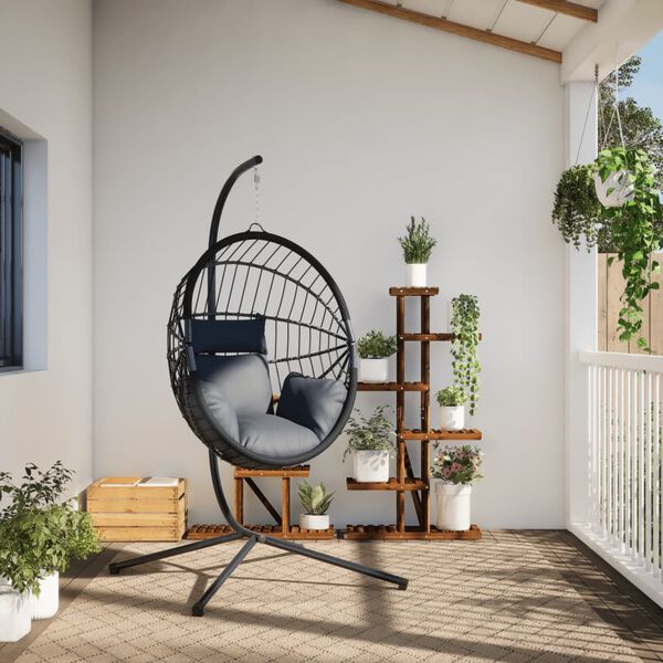 vidaXL Chaise suspendue forme d'&oelig;uf et support gris clair rotin acier