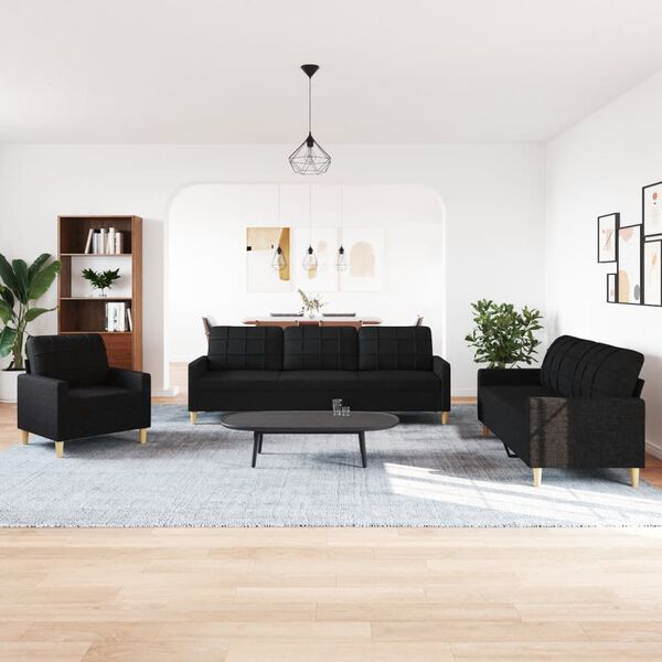 vidaXL Ensemble de canap&eacute;s 3 pcs noir tissu