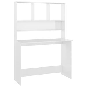 vidaXL Bureau avec &eacute;tag&egrave;res Blanc brillant 110 x 45 x 157 cm Agglom&eacute;r&eacute;