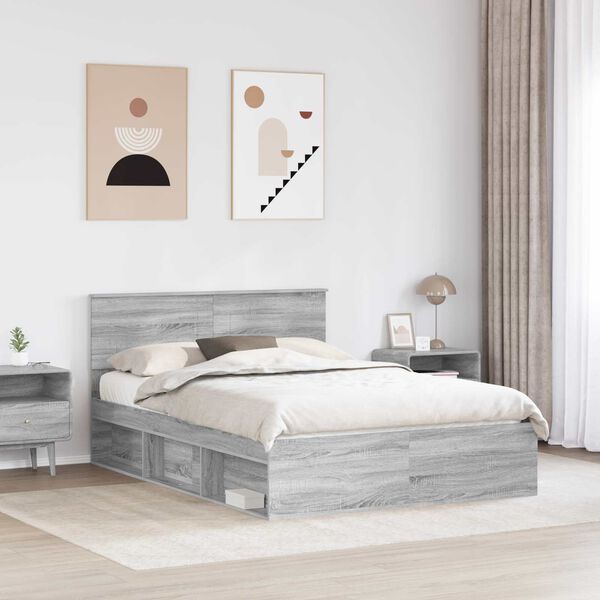 vidaXL Cadre de lit Gris Sonoma 160 x 200 cm Bois d'ing&eacute;nierie
