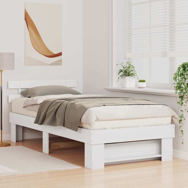 vidaXL Cadre de lit avec t&ecirc;te de lit Blanc 90 x 190 cm Pin massif