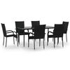 vidaXL Ensemble &agrave; manger de jardin 7 pcs Noir R&eacute;sine tress&eacute;e