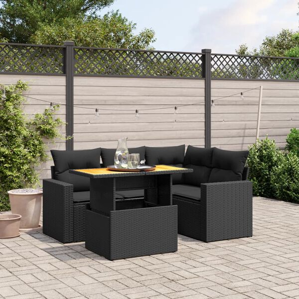 vidaXL Salon de jardin 5 pcs avec coussins noir r&eacute;sine tress&eacute;e