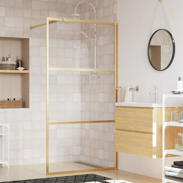 vidaXL Paroi de douche avec verre ESG transparent dor&eacute; 100x195 cm
